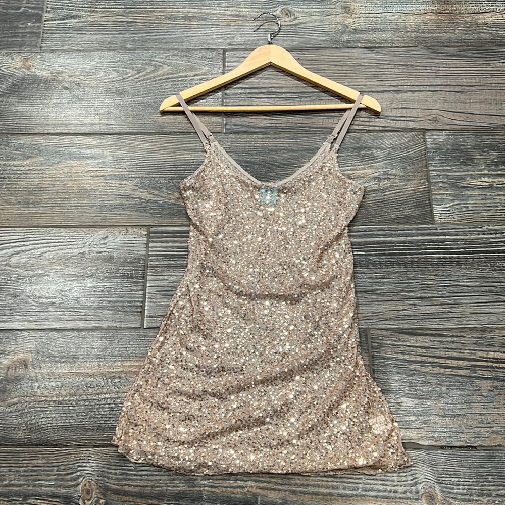 H. I. P.  Brand Nude Shear Sequins Long Tank